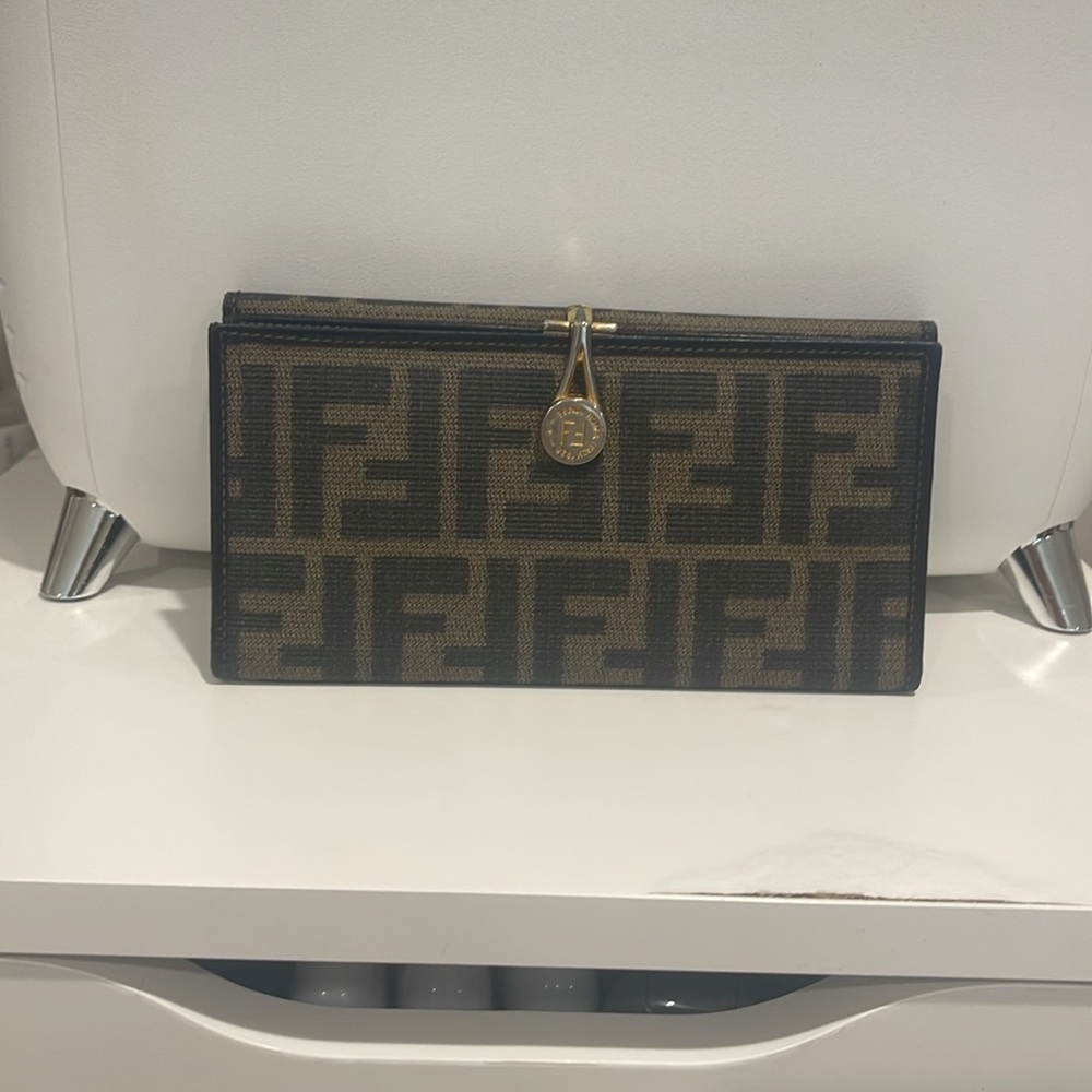 Zucca Fendi checkbook holder with change pocket, authentic a little peeling coin